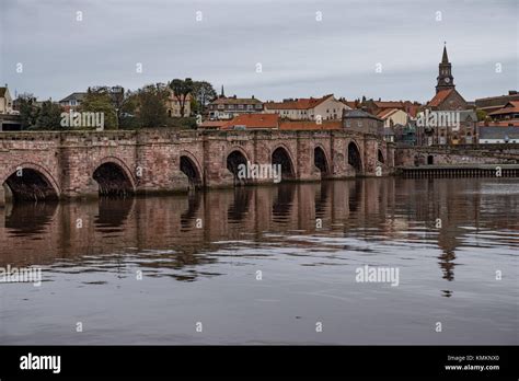 Berwick Bridge, also known as The Old Bridge, spanning the River Tweed at Berwick upon Tweed ...