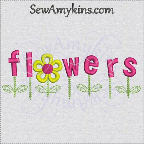 Flower daisy word machine embroidery design stem leaves 3 sizes ...