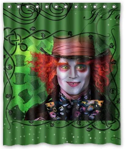 Alice in Wonderland cartoon shower curtain smiling face Mad Hatter bathroom shower curtain ...