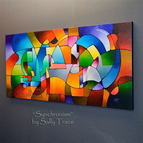 Synchronism, Original Geometric Painting – Sally Trace Abstract Paintings