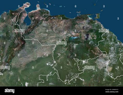 Color satellite image of Venezuela and neighbouring countries, with borders Stock Photo - Alamy