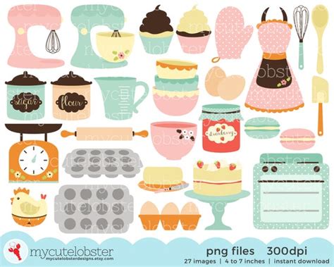 Retro Baking Clipart Set clip art set of baking cakes | Etsy