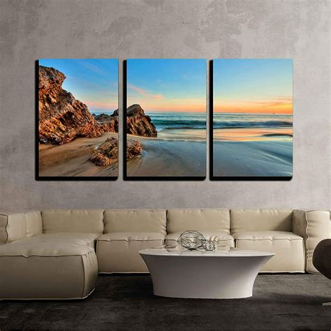 Wall26 3 Piece Canvas Wall Art - Sunset at California Beach - Modern Home Decor Stretched and ...