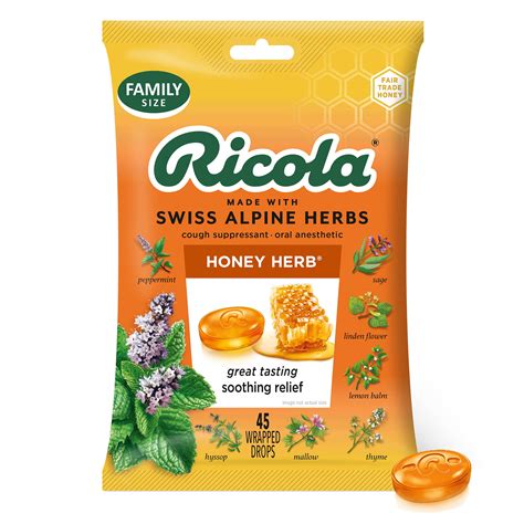 Ricola Cough Drops, Soothing Relief for Dry, Sore Throat, Honey Herb, 45 Count - Walmart.com