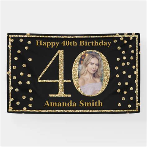 Happy 40th Birthday Banner Black and Gold Photo | Zazzle