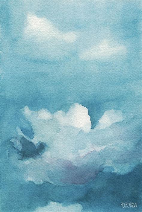 Blue Sky White Clouds Watercolor Painting Painting by Beverly Brown Prints