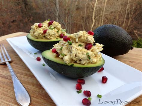 Curried Chicken Salad & Avocado {with Almonds & Pomegranate} - Lemony Thyme