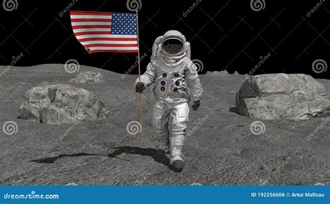 Neil Armstrong On The Moon Holding Flag