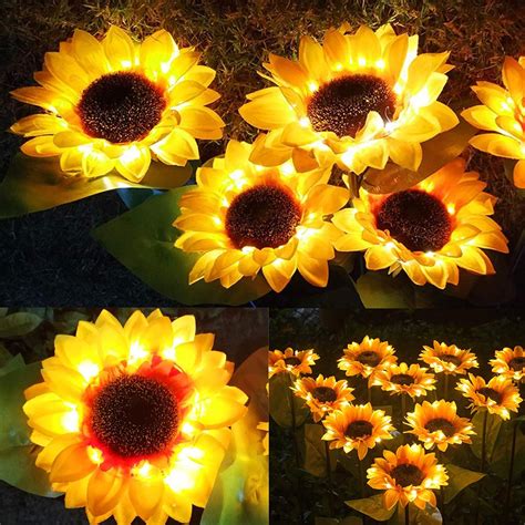 Solar Lights Outdoor Garden Stake, Large Sunflower Solar Powered Flower Lights, 2 Pack LED Solar ...