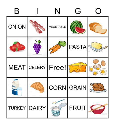 Food Groups Bingo Card