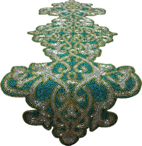 Hand Made Beaded Table Runner 13x36 Inch in Teal Gold Silver Combo ...