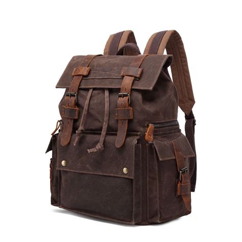 Waxed Canvas Backpack, Men Leather Rucksack, Travel Backpack Waterproof Canvas Leather Backpack ...