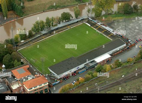 Aerial view of Gay Meadow football stadium home of Shrewsbury Town FC until 2007 Stock Photo - Alamy