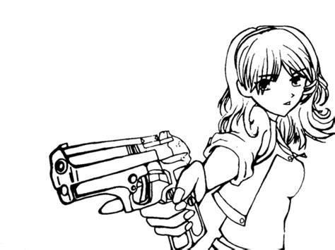 Girl with gun line art by JustMikki on DeviantArt