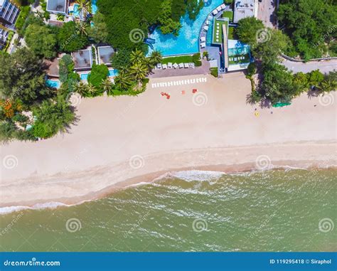 Aerial View Of Swimming Pool With Sea And Beach Stock Photo - Image of ...