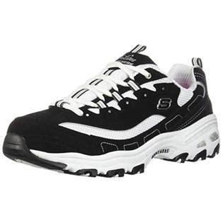 Skechers Sport womens D'lites Biggest Fan Memory Foam Lace-up Sneaker,Black/White,8 W US