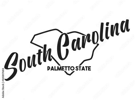 South Carolina vector silhouette. Nickname Palmetto State. Hand-drawn illustration map of the ...