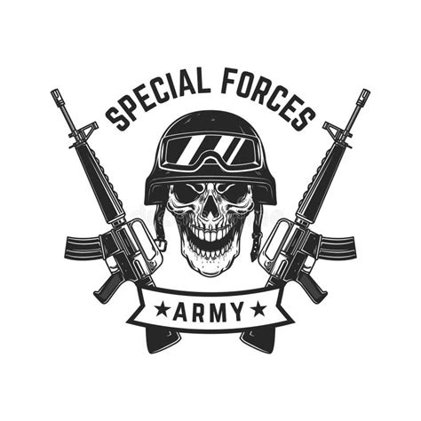 Special Forces. Crossed Assault Rifles with Soldier Skull in Military ...