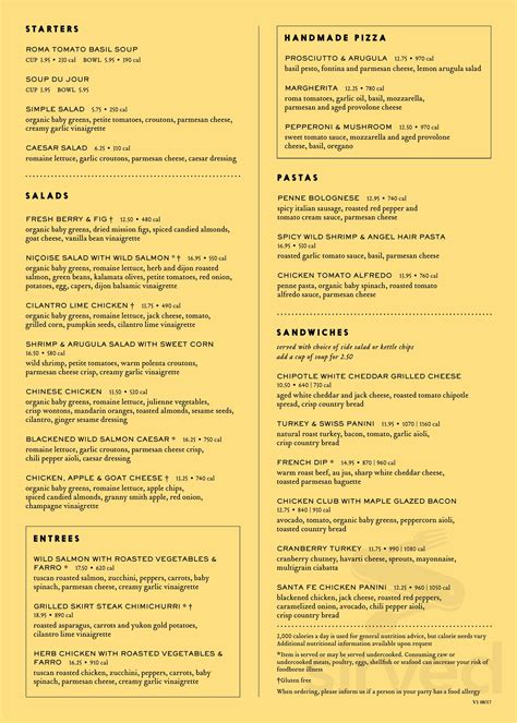 Nordstrom Cafe Old Orchard menu in Skokie, Illinois, USA