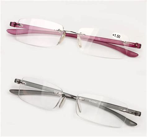 MINCL/ Mens Womens Aluminum Metal Rimless Reading Glasses Clear Mirror Goggles Man Business ...