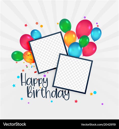 Happy birthday card with photo frame and balloons Vector Image