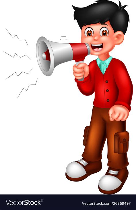 Funny boy with loud speaker cartoon Royalty Free Vector