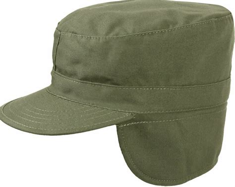 Olive Drab Military Fatigue Patrol Cap with Ear Flaps - Men's Accessories
