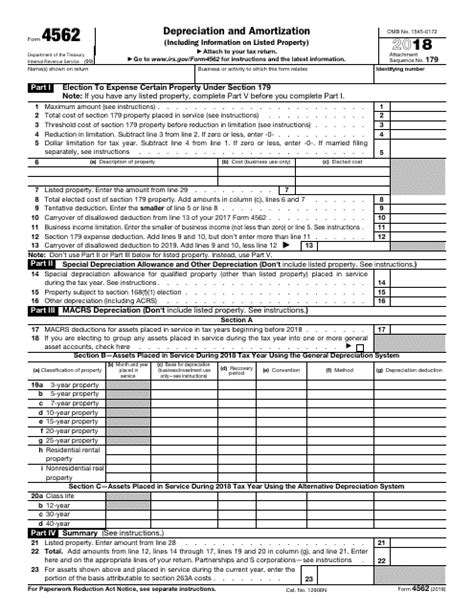 IRS Form 4562 - 2018 - Fill Out, Sign Online and Download Fillable PDF ...