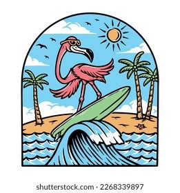 Flamingo Surfing While Having Fun On Stock Vector (Royalty Free ...