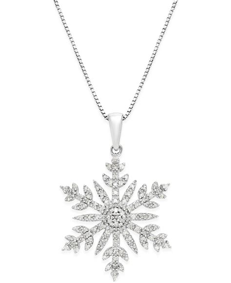 Macy's Diamond (1/3 Ct. T.w.) Snowflake Adjustable Pendant Necklace In ...