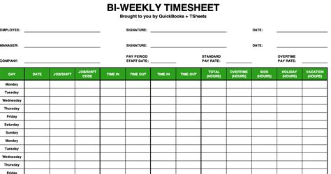 Free Bi Weekly Timesheet Template QuickBooks Canada - Fillable Form 2023