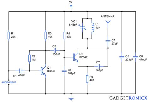 FM Transmitter Circuit using Transistors - Gadgetronicx | Circuit diagram, Electronics circuit ...