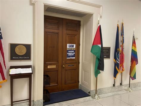 Rashida Tlaib Displays Palestinian Flag Outside Congressional Office