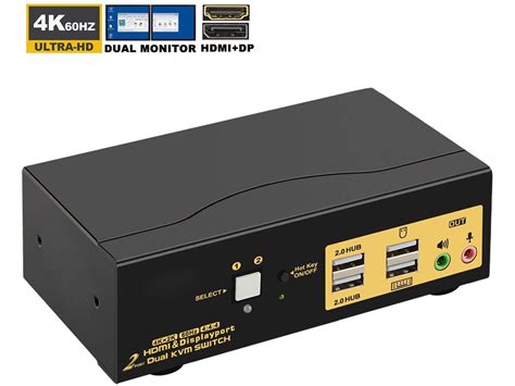 2 Port Dual Monitor KVM Switch HDMI + DisplayPort 4K 60Hz, 2x2 PC ...