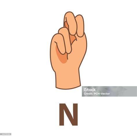 Hand Showing Letter N Sign Language Alphabet Vector Illustration Finger ...