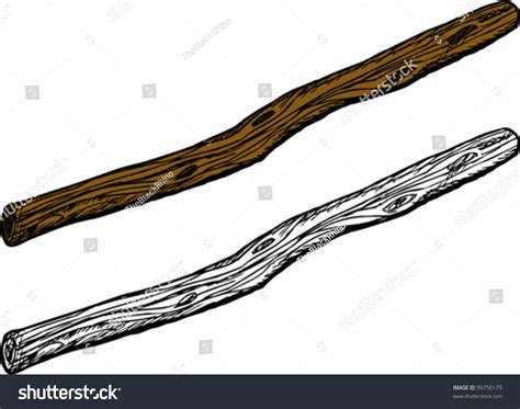 Isolated Old Wooden Stick Over White Stock Vector 99750179 - Shutterstock