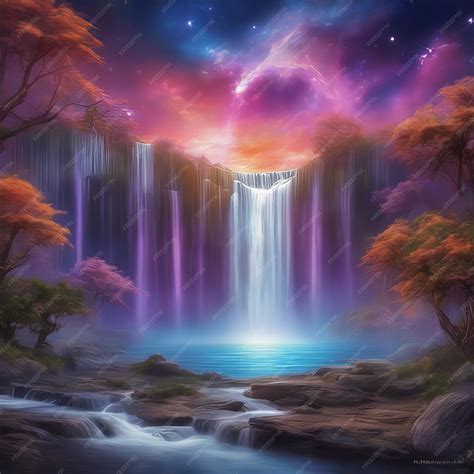 Premium AI Image | 3D Waterfall and forest Wallpaper