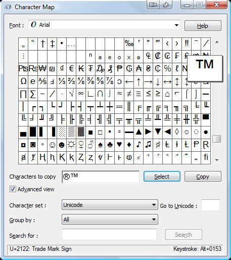 Character Map Symbols