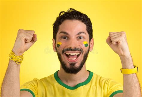 Brazilian Supporter of National Football Team is Celebrating, Ch Stock Image - Image of futebol ...