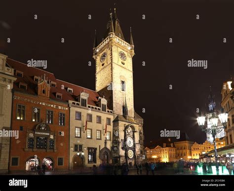 Old Town City Hall in Prague (Night view), view from Old Town Square, Czech Republic Stock Photo ...