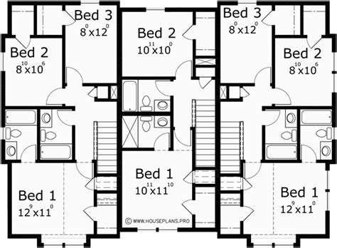 Triplex House Plans, Traditional House Plans, Town House Plans