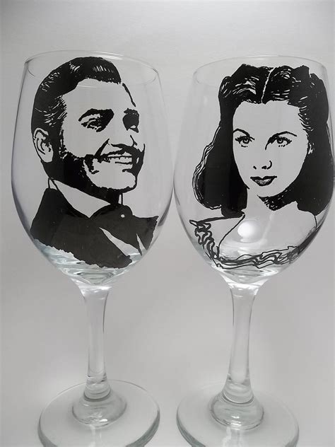 Gone With the Wind Wine Glasses, Scarlet O'Hara, Rhett Butler. $36.00, via Etsy. | Hand painted ...
