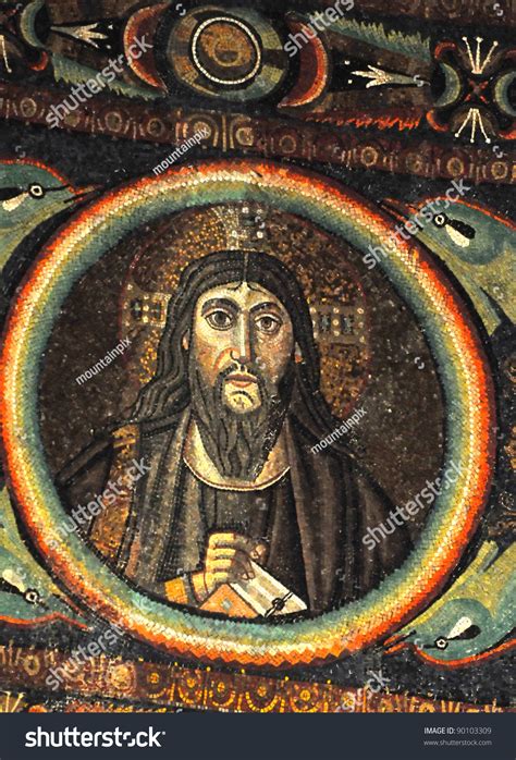 Ancient Byzantine Mosaic Portrait Of Jesus Christ From The Unesco Listed Byzantine Basilica Of ...