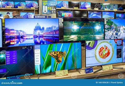 MINSK, BELARUS - November 22, 2019: Televisions of Different Brands in the Electronics Store ...