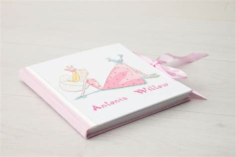 Personalized baby girl memory book natural white and pink