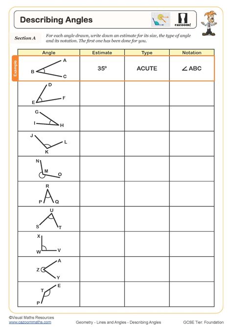 Describing Angles Worksheet | Cazoom Maths Worksheets