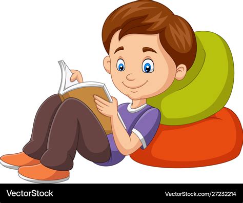 Cartoon boy reading a book Royalty Free Vector Image