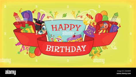 Happy birthday horizontal banner, cartoon style Stock Vector Image ...