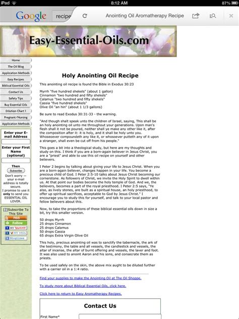 Holy Anointing Oil recipe | Oil recipes, Aromatherapy recipes, Essential oils