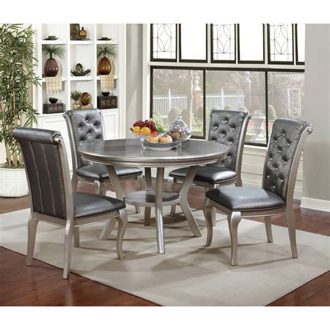 Furniture of America Contemporary Round 5 Piece Dining Set, Silver ...